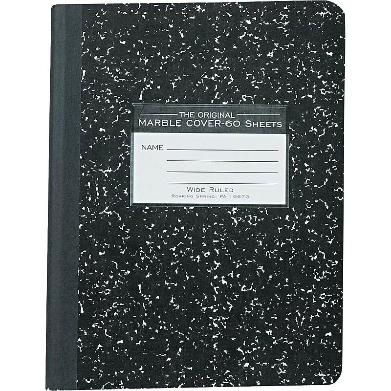 Roaring Spring Paper Products 1-Subject Composition Notebooks, 9.75" x 7.5", Wide Ruled, 60 Sheets, Black (77222) image 1