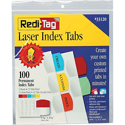Redi tag laser index tabs 1 1 8 x 1 1 4 assorted staples