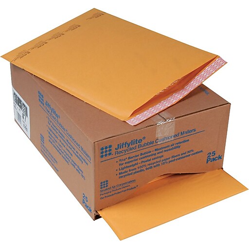 Sealed Air Jiffylite® SelfSeal Kraft Mailers, Side Seam, 7, Golden Brown, 14 1/4"W x 20"L, 25