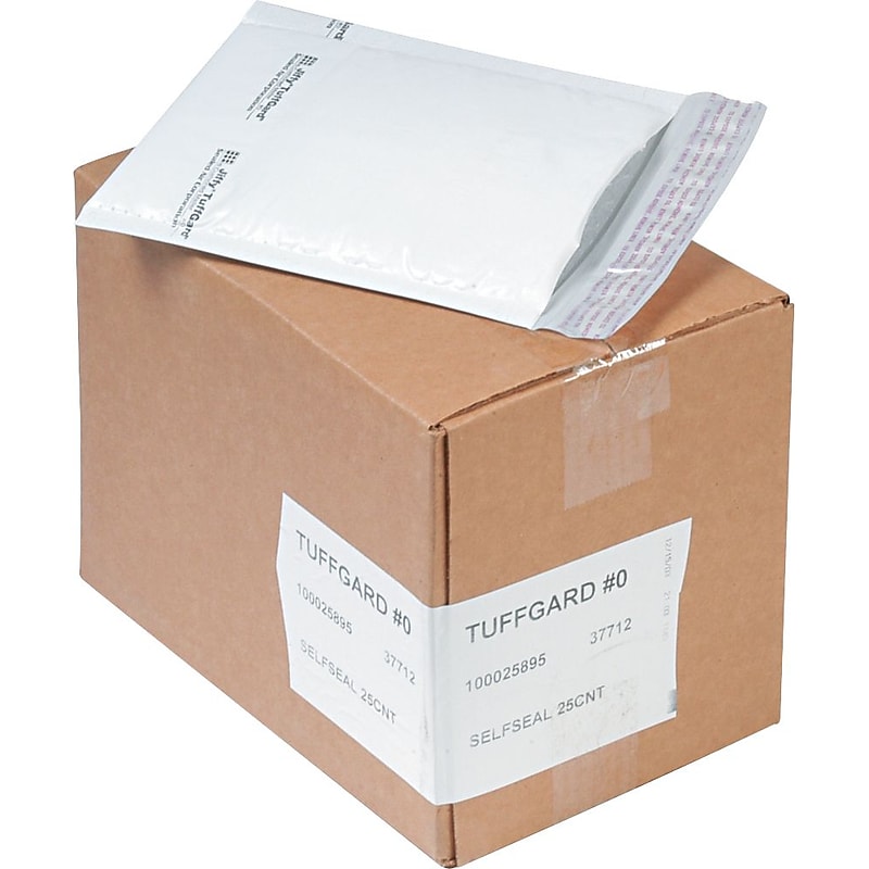 Sealed Air Corporation Jiffy® TuffGard® Self-Seal Cushioned Mailers, Side Seam, #0, White, 6" x 10", 25/Ct image 1
