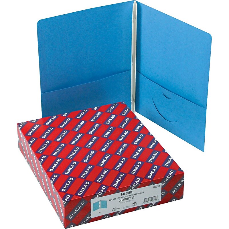 Smead 2-Pocket Portfolio Folder with Fasteners, Blue, 25/Box (88052) image 1