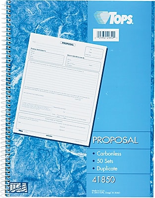 Pack of 2 Books Two-Part Carbonless 50 Sets/Book Tops 41850 Spiralbound Proposal Form Book 8 1/2 x 11