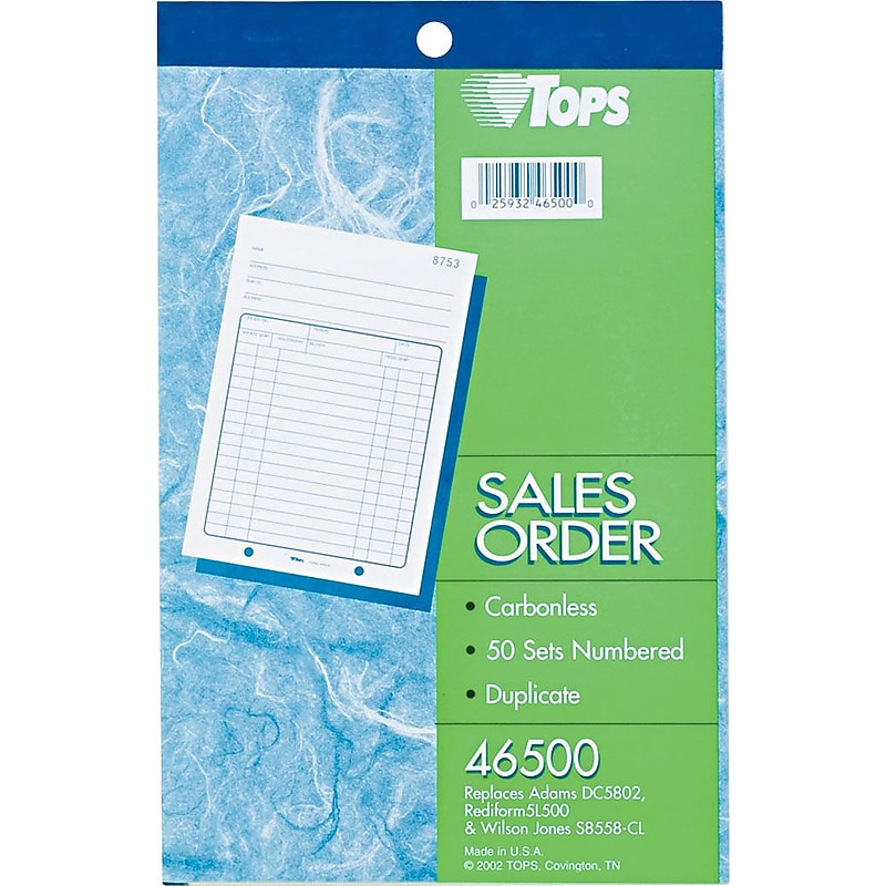 TOPS 2-Part Carbonless Purchase Order, 8 7/16" x 5 9/16", 50 Sets/Book (46500) image 1