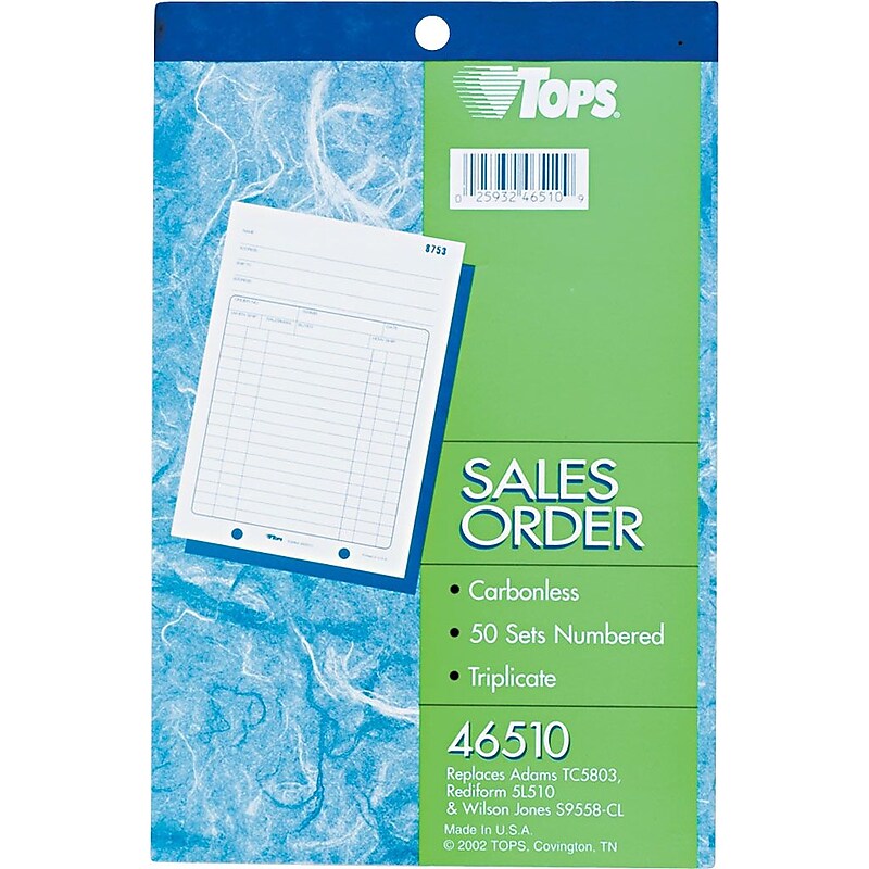 TOPS 3-Part Carbonless Sales Orders, 5-1/2" x 7-7/8", (46510) image 1