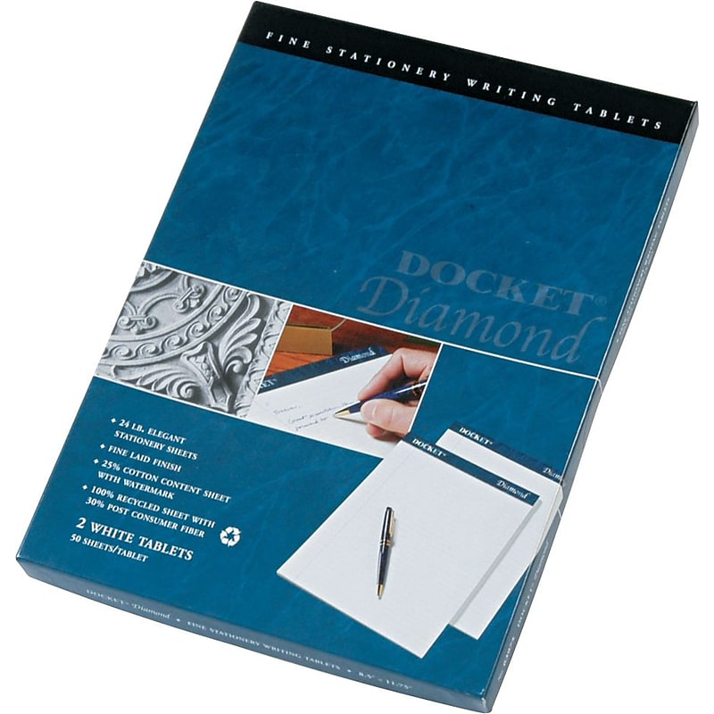 TOPS Docket Diamond Premium Stationery Tablets, 8-1/2" x 11-3/4", Legal Ruled, White, 50 Sheets/Pad, 2 Pads/Pack (63975) image 1
