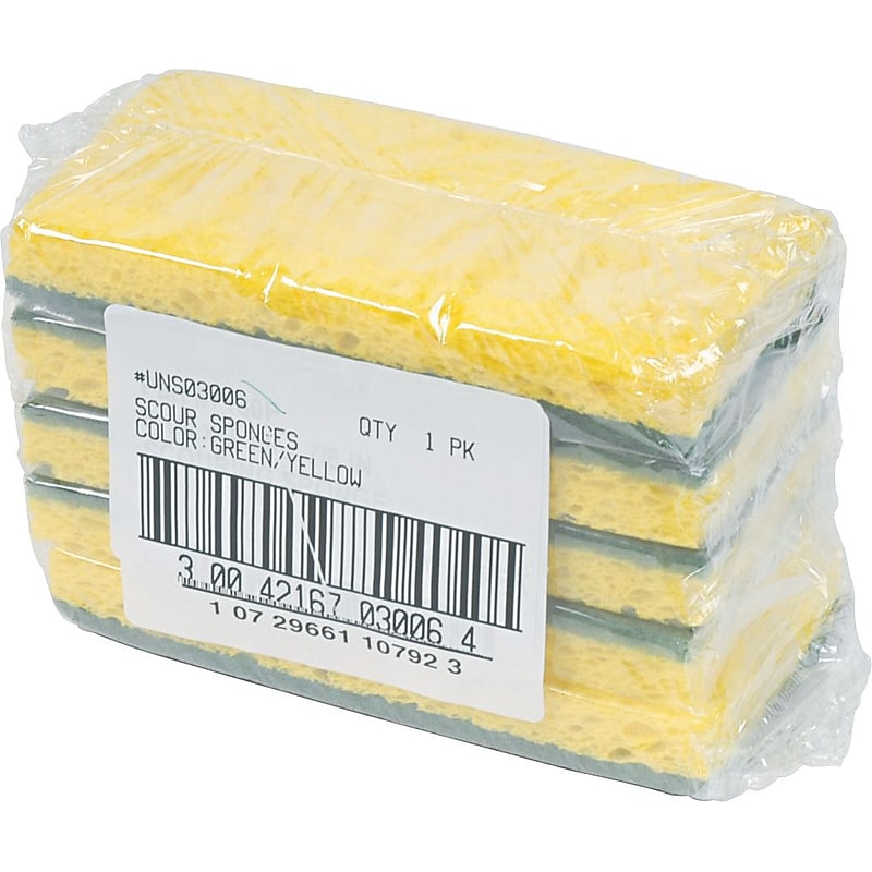 Premiere Pads Scrubbing Sponges, Yellow/Green, 5 Sponges/Pack, 4 Packs/Carton (3006) image 1