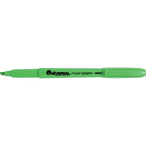 Shop Staples for Universal Pocket Highlighter, Fluorescent Green Ink, 12/Pk