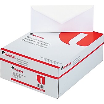 Universal #10 Gummed V-Flap Business Envelopes, 4 1/8" x 9 1/2", White, 500/Box (UNV35210)