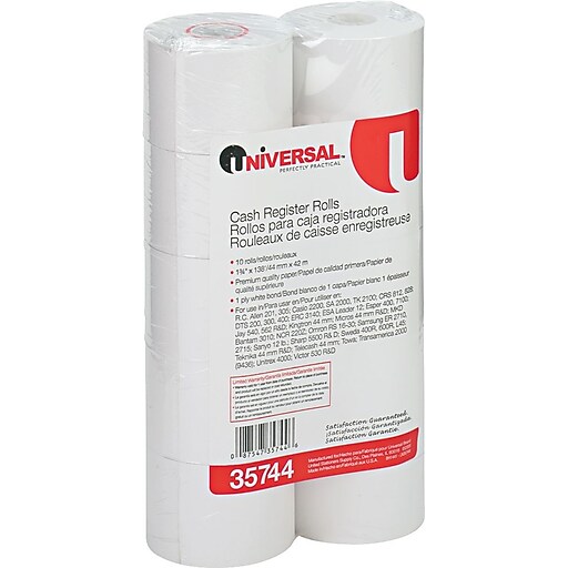 Universal Cash Register Paper Rolls, 1 3/4" (44mm) x 138', 10/Pk at Staples