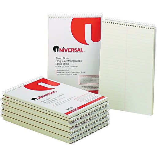 Universal Wirebound Steno Book, 6" x 9", Gregg Ruled, 70 Sheets/Pd