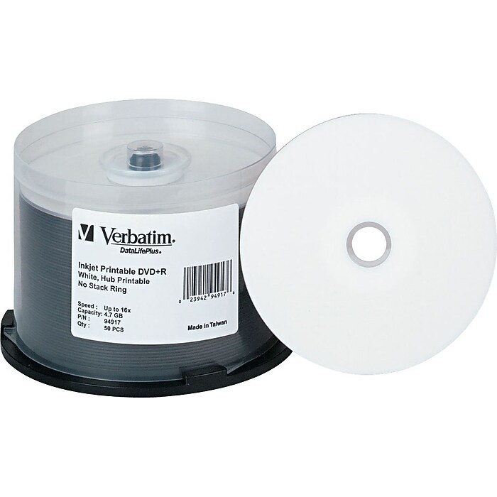 Verbatim DataLifePlus 94917 16x DVD+R, White Hub, Inkjet Printable