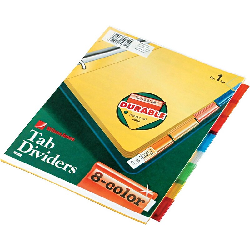 Wilson Jones Insertable Tab Dividers, Multicolor Tabs on Buff Paper, 8 Tab Set image 1
