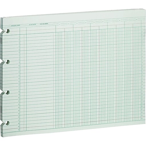 Wilson Jones Columnar Ruled Sheets, 10 Columns, 9.25" x 11.8", Green