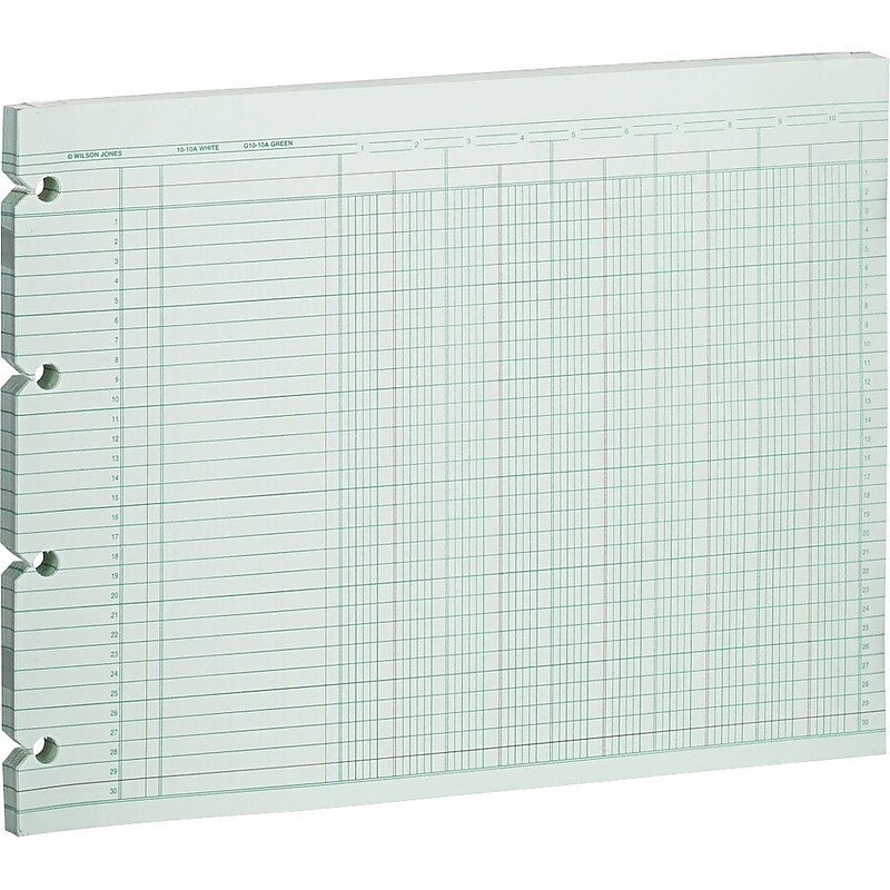 Wilson Jones Columnar Ruled Sheets, 10 Columns, 9.25" x 11.8", Green, 100 Sheets/Pack (WG10-10AA) image 1