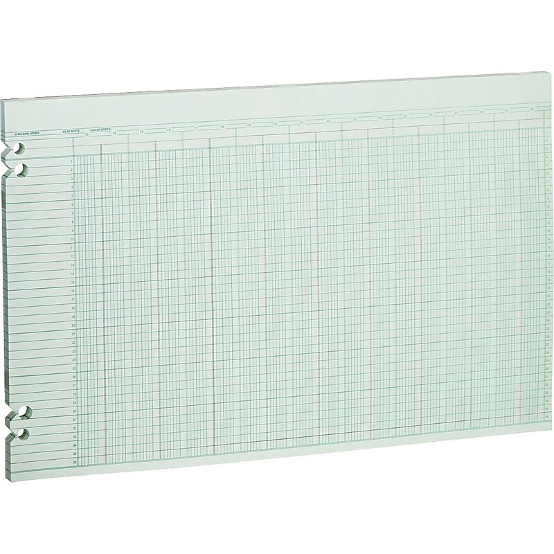 Wilson Jones Columnar Ruled Sheets, 30 Columns, 11" x 17", Green, 100 Sheets/Pack (WLJG5030) image 1