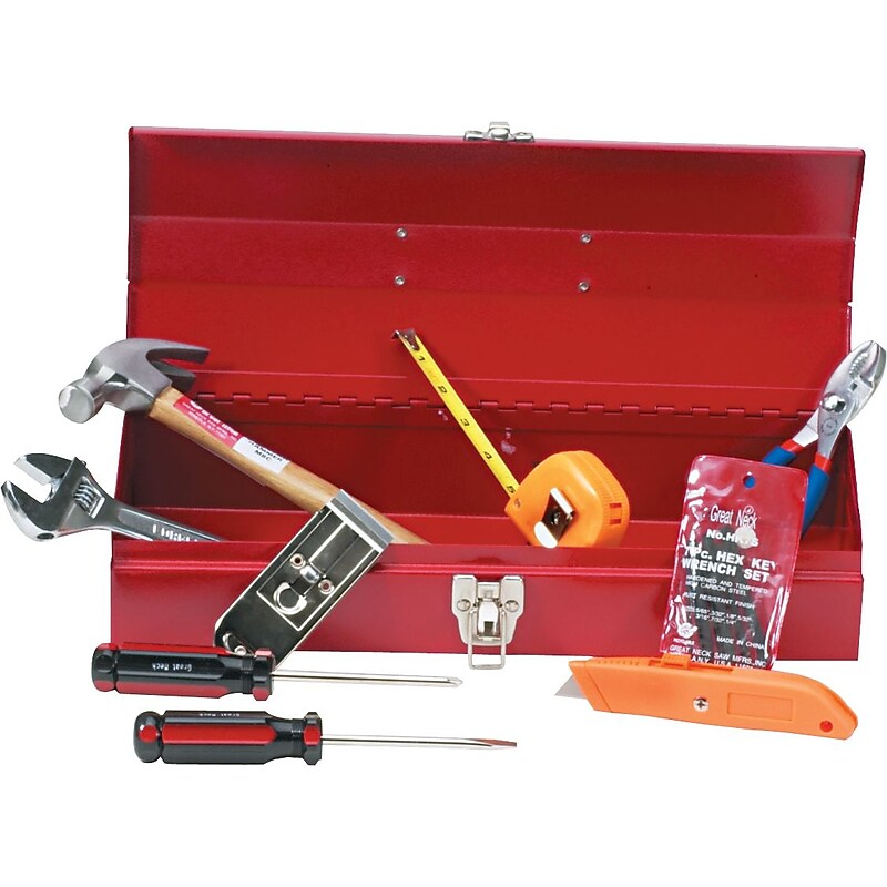 Great Neck® Professional-Quality Tools, 16-Pieces Light Duty Office Tool Kit, Red Metal Box (GNSCTB9) image 1
