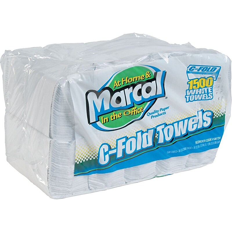 Marcal White Embossed Paper Towels, C-Fold, 10 x 12-1/4, 150 Towels/Pack, 10 Packs/Ctn image 1