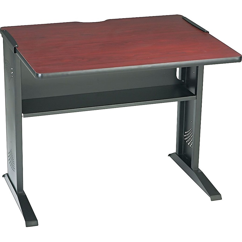 Safco 48" Workstation Desk, Medium Oak/Mahogany (1931) image 1