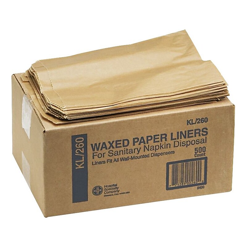 HOSPECO Wax Paper Sanitary Receptacle Liners, 10.5" x 7.5", Brown, 500 Liners/Carton (HOS260) image 1