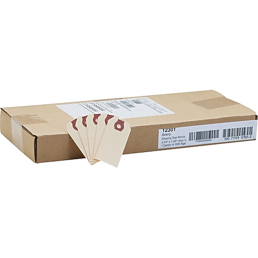 Avery Price Tags with String Attached, 11.5 pt. Stock, 3-3/4 x 1-7/8,  1,000 Manila Hang Tags (12503)