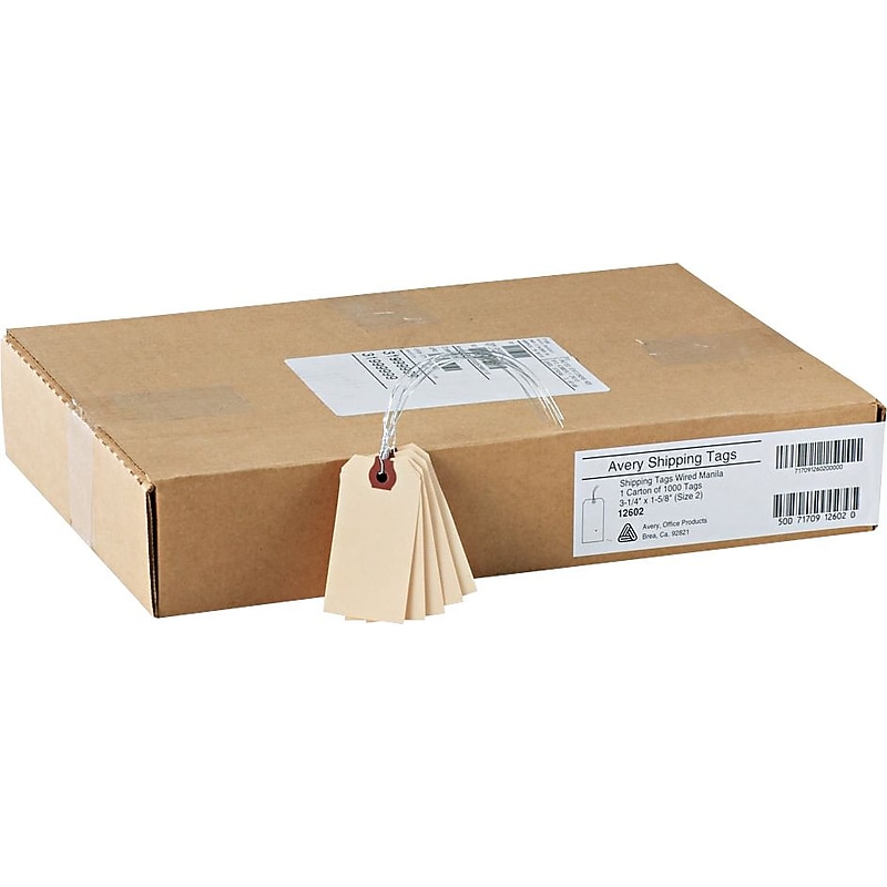 Avery Tags, 1.63" x 3.25", Manila, 1,000/Pack (12602) image 1