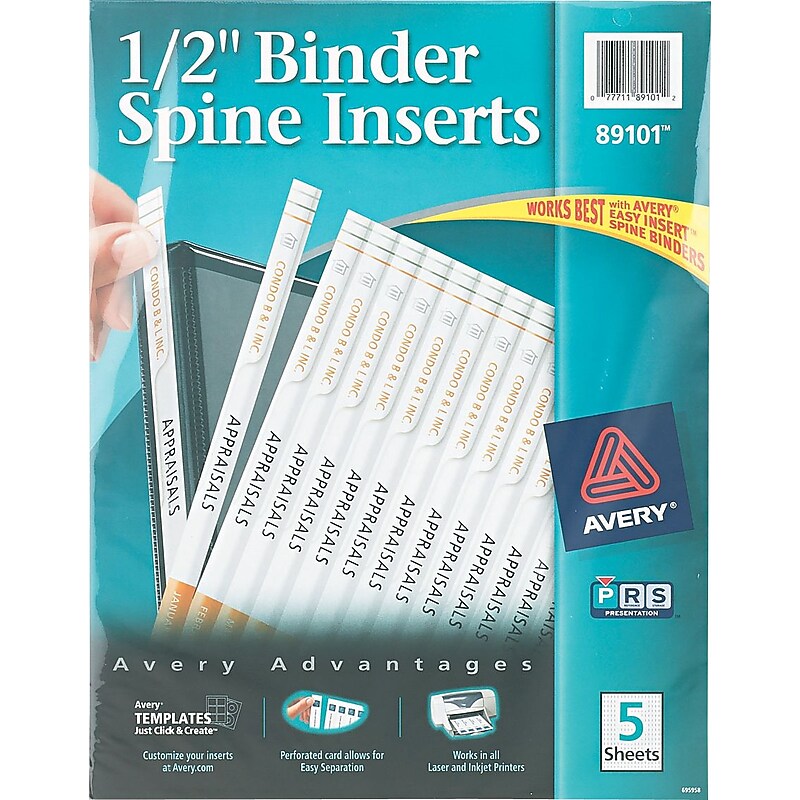 Avery Binder Spine Inserts, 1/2" Spine Width, 16 Inserts/Sheet, 5 Sheets/Pk (89101) image 1