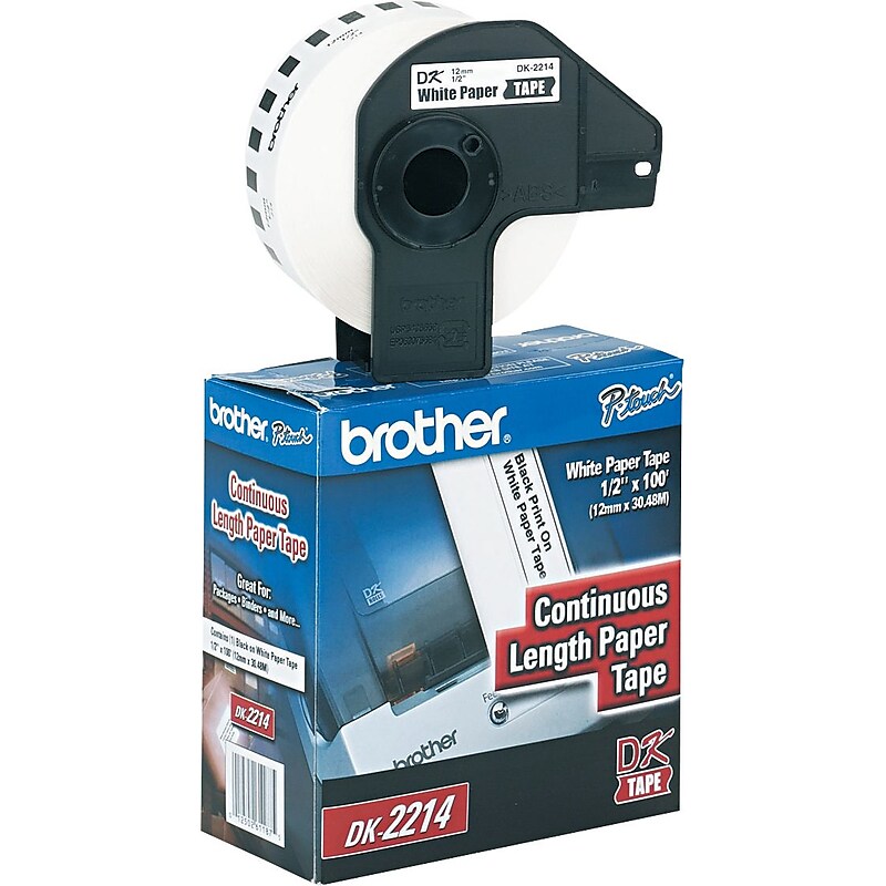 Brother Narrow Width Continuous Paper Labels, 1/2" x 100', Black on White (DK-2214) image 1