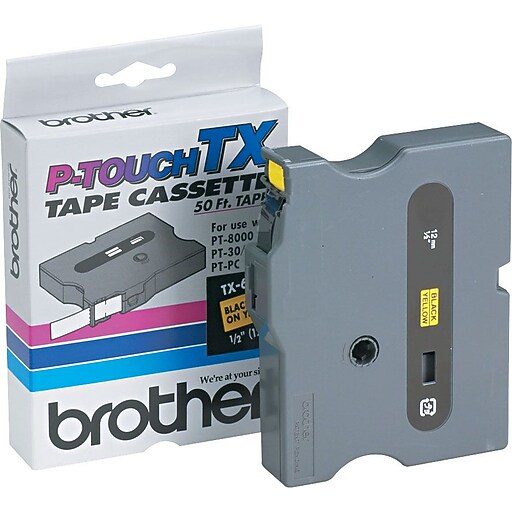 Brother Ptouch TX6311 Laminated Label Maker Tape, 1/2" x 50', Black