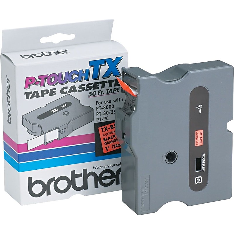 Brother P-touch TX-B511 Laminated Label Maker Tape, 1" x 50', Black On Fluorescent Orange (TX-B511) image 1