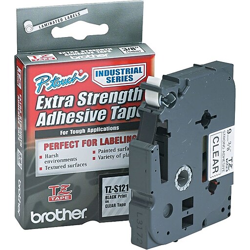 Brother Tz Series TZS121 Label Maker Tape, 3/8"W, Black on Clear at Staples