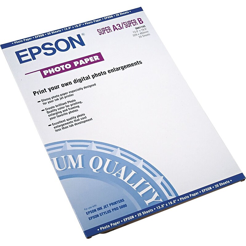 Epson Glossy Photo Paper, 13" x 19", 20 Sheets/Pack (EPSS041143) image 1