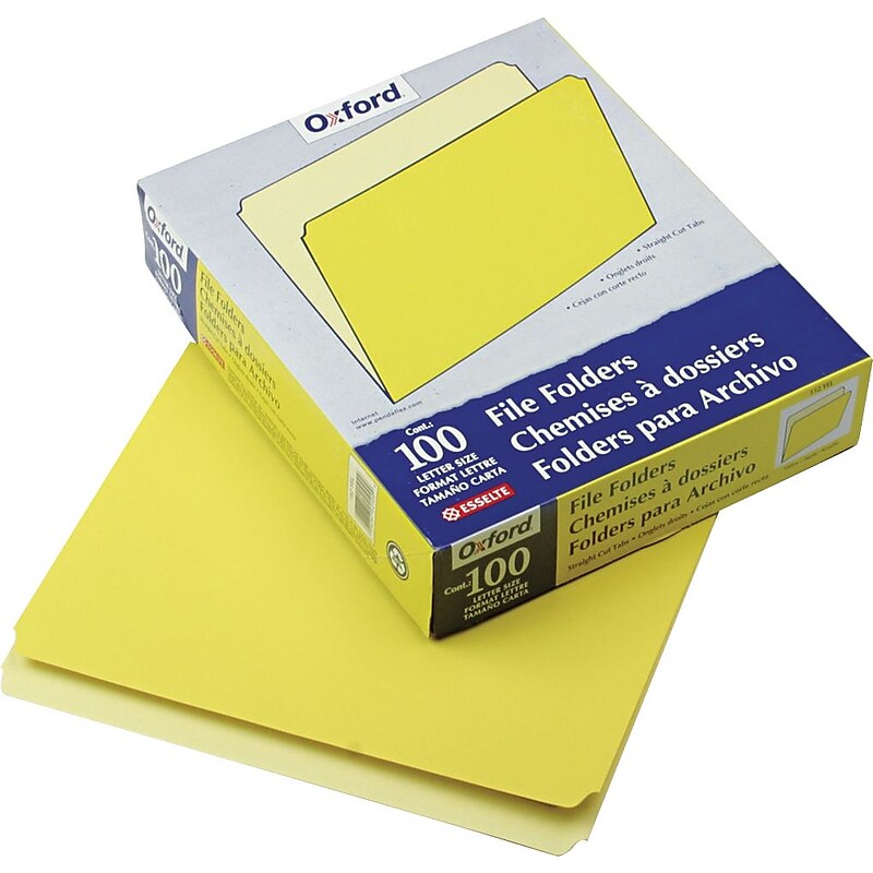Pendaflex Recycled File Folder, Straight Cut, Assorted, Letter Size, Yellow, 100/Box (152 YEL) image 1