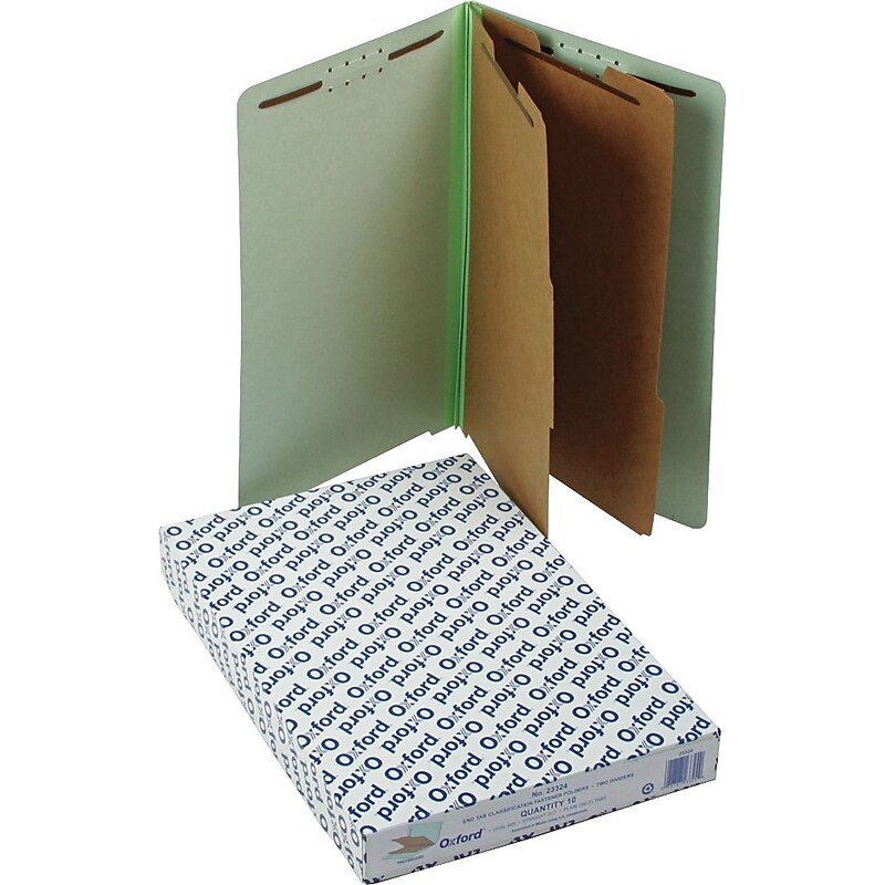 Pendaflex Reinforced Pressboard Classification Folder, 2-Dividers, 2" Expansion, Legal Size, Light Green, 10/Box (23324) image 1