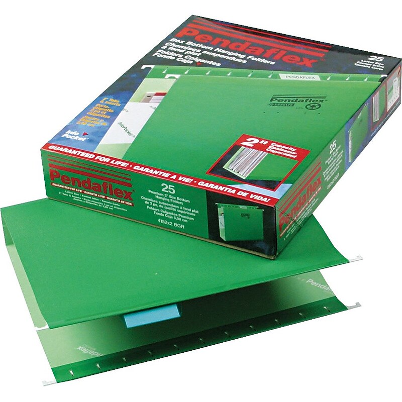 Pendaflex Reinforced Recycled Hanging File Folder, 2" Expansion, 5-Tab Tab, Letter Size, Bright Green, 25/Box image 1