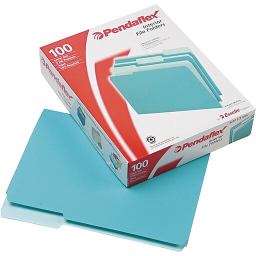 Pendaflex Interior Folders, Aqua, LETTERsize Holds 8 1/2" x 11", 100