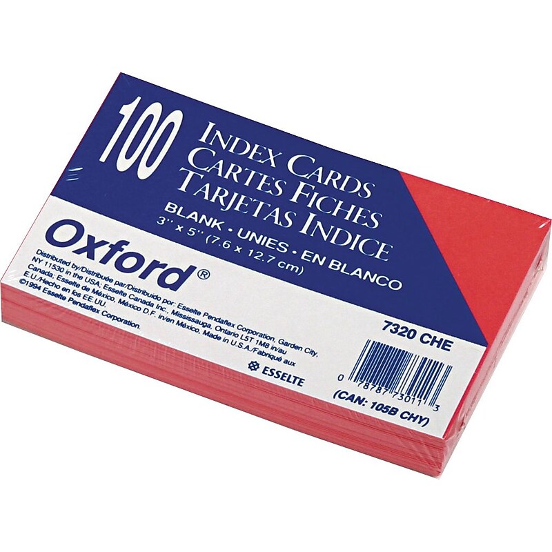 Oxford Index Cards 3" x  5", Cherry,  100/Pack (7320CHE) image 1