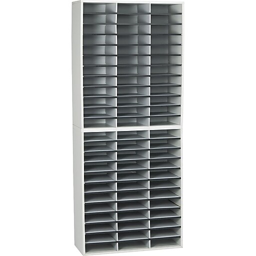 Fellowes® Wood 72 Compartment Literature Organizers, 59 1/8 "x 29" x 11 7/8", Dove Gray Staples