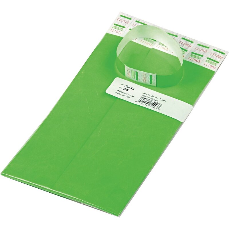 Advantus Sequentially Numbered Crowd Control Wristbands, Green, 100/Pack (75443) image 1