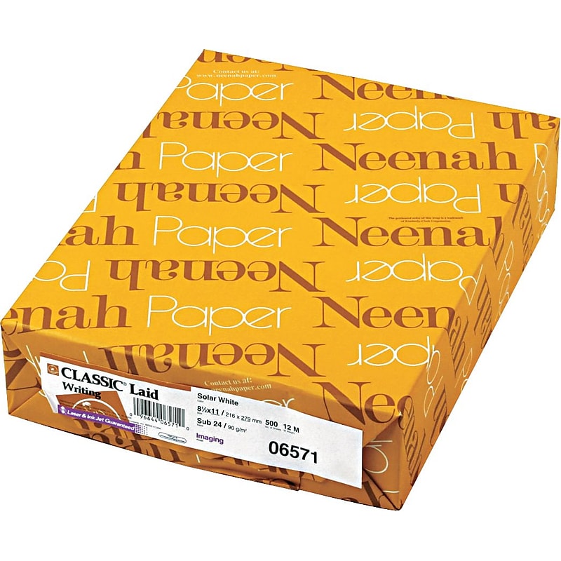 Neenah Paper Classic Laid Paper, 8.5" x 11", 24 lbs., Solar White, 500/Ream (NEE06571) image 1