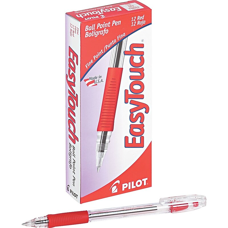 Pilot EasyTouch Ballpoint Pens, Fine Point, Red Ink, Dozen (32003) image 1