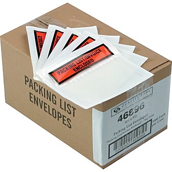 Panel Face Self-Adhesive "Packing List/Invoice Enclosed" Envelopes, Orange/Clear, 5 1/2"H x 4 1/2"W, 1,000/Ct