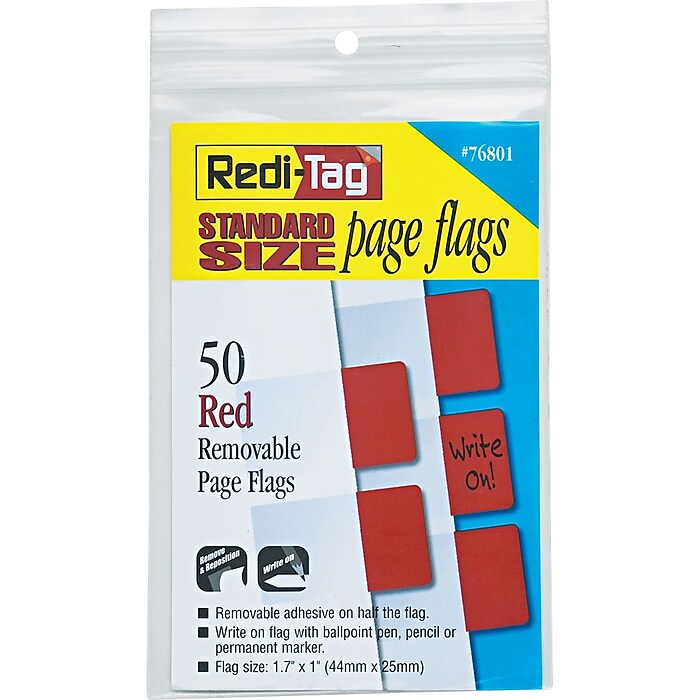 Redi-Tag Easy-To-Read Self-Stick Index Tabs Yellow 50 Tabs