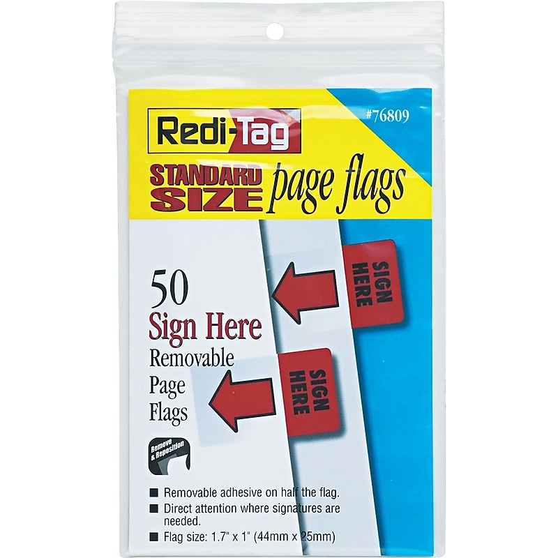 Redi-Tag® 1" Flags, "Sign Here", Red, 50 Flags/Pack image 1