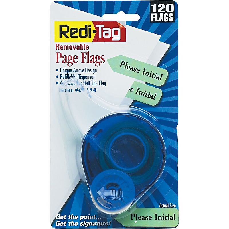Redi-Tag 'Please Initial' Flags with Dispenser, Mint Green, 120/Pack (81114) image 1