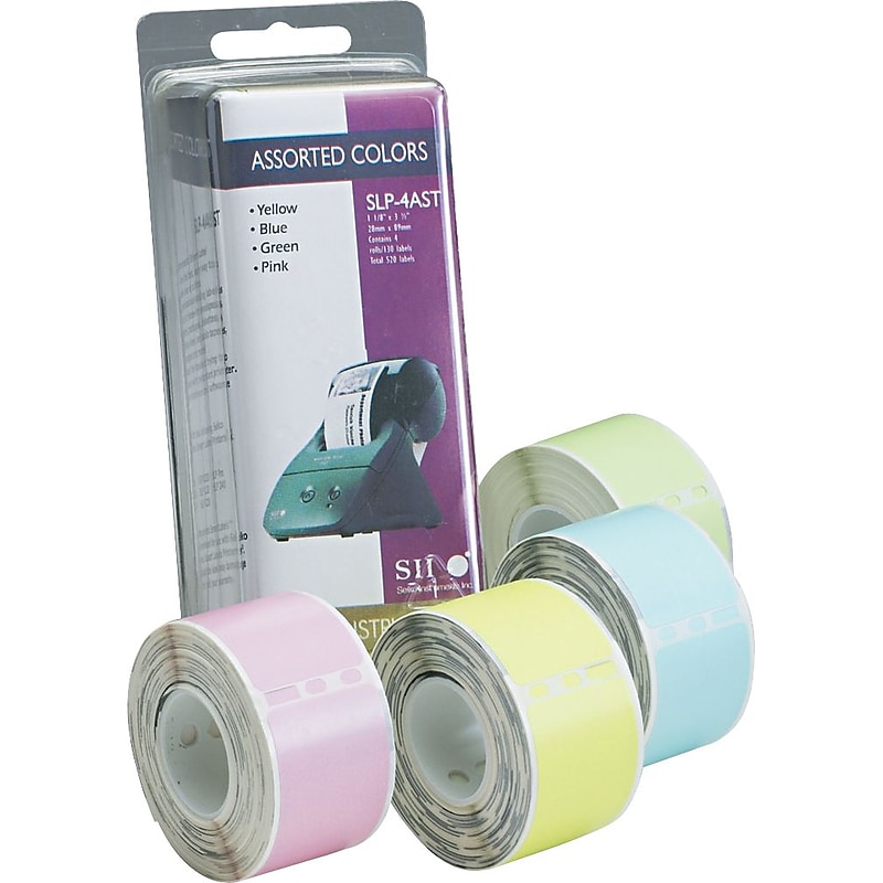 Seiko® Self-Adhesive Address Labels, 130 Labels Per Roll, Assorted Colors, 1 1/8"H x 3 1/2"W, 520/Bx image 1