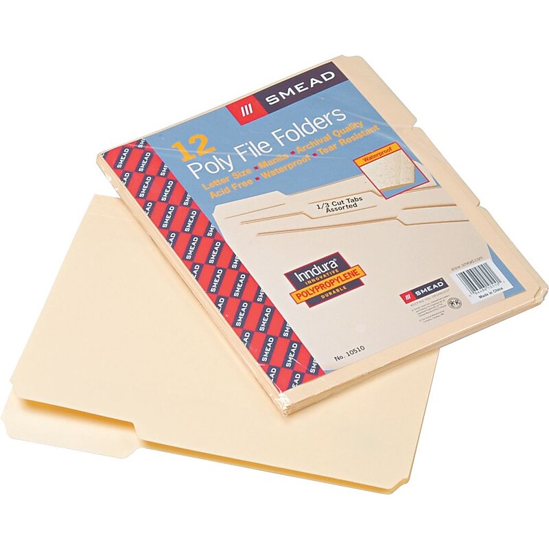 Smead Poly File Folder, 1/3-Cut Tab, Letter Size, Manila, 12 per Pack (10510) image 1