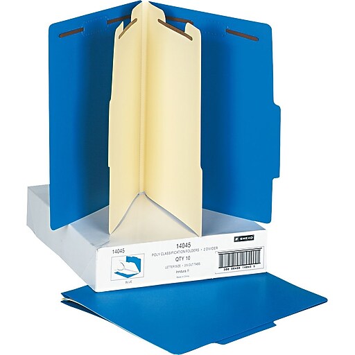 Smead® Poly Classification Folder, 2 Dividers, Letter Size, Blue, 10