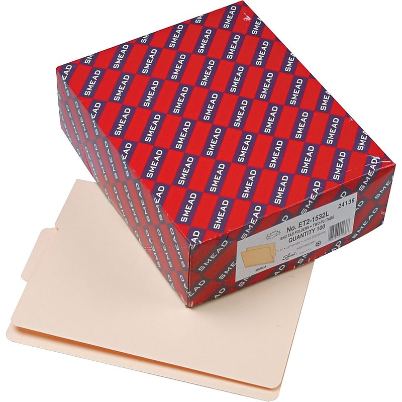 Smead SHELF-MASTER® Reinforced End Tab File Folder, Straight Cut, Letter Size, Manila, 100/Box (24136) image 1