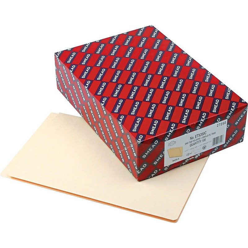 Smead Extended End-Tab File Folders, Legal Size, Manila, 100/Box (27250) image 1