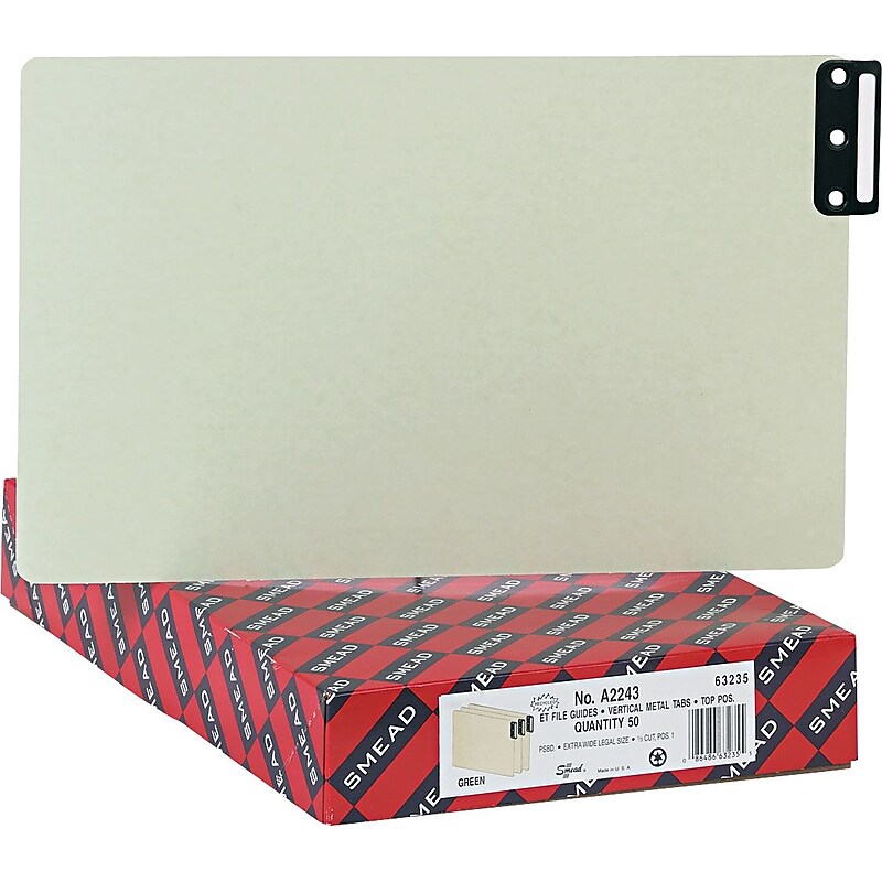 Smead End Tab 100% Recycled Psbd Guides, Vertical Metal Tab (Blank), Extra Wide Legal Size, Gray/Green, 50 per Box (63235) image 1